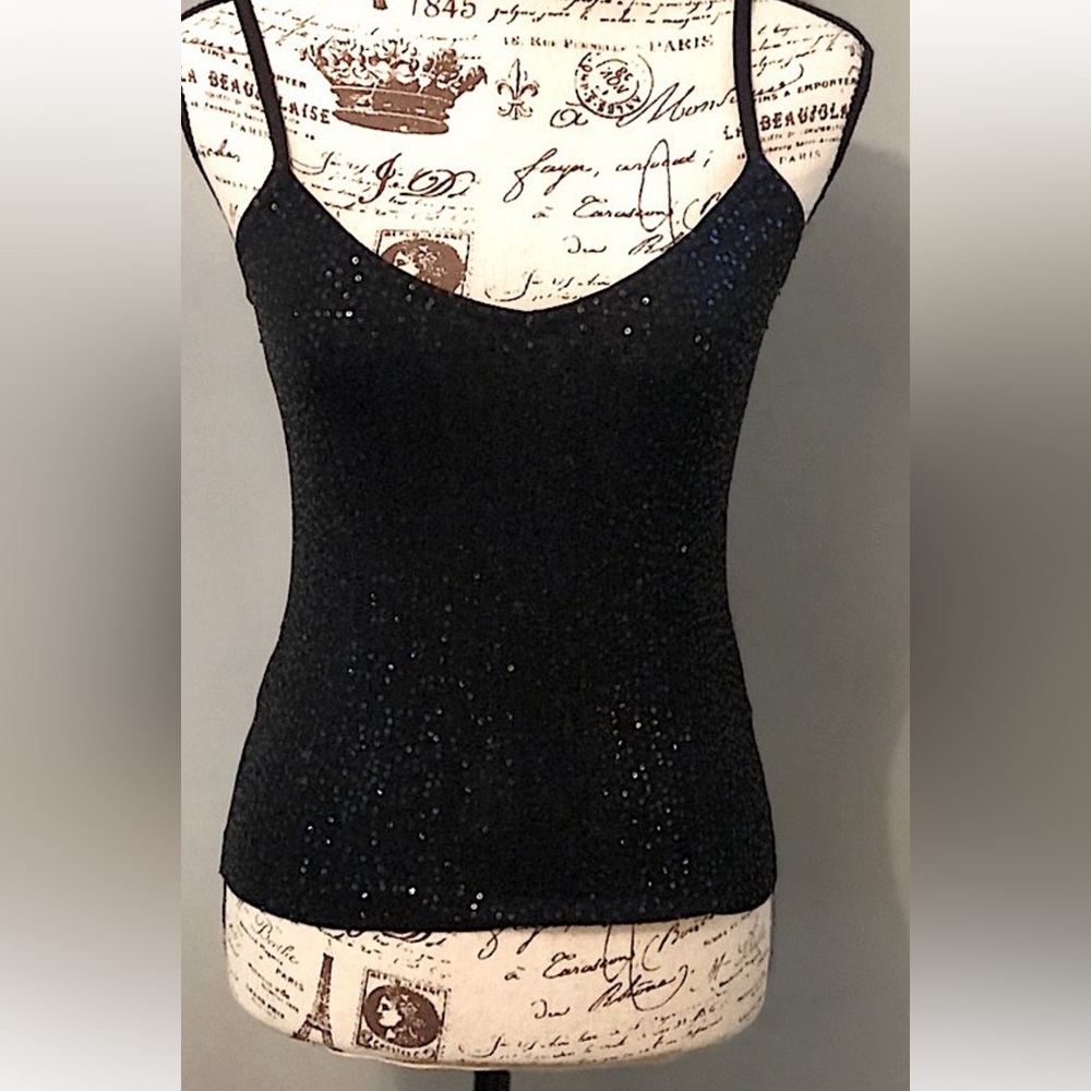 BCBG Black Knit Sleeveless Sequin Top xs